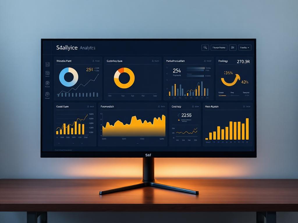 SaaS analytics dashboard on a large monitor