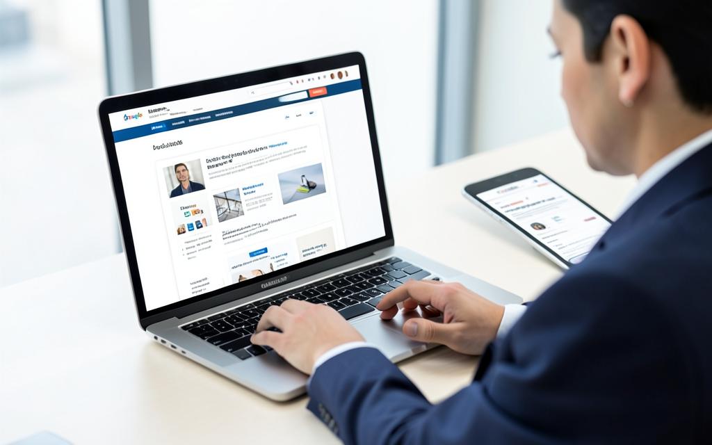 Designer building a responsive website on a laptop and tablet